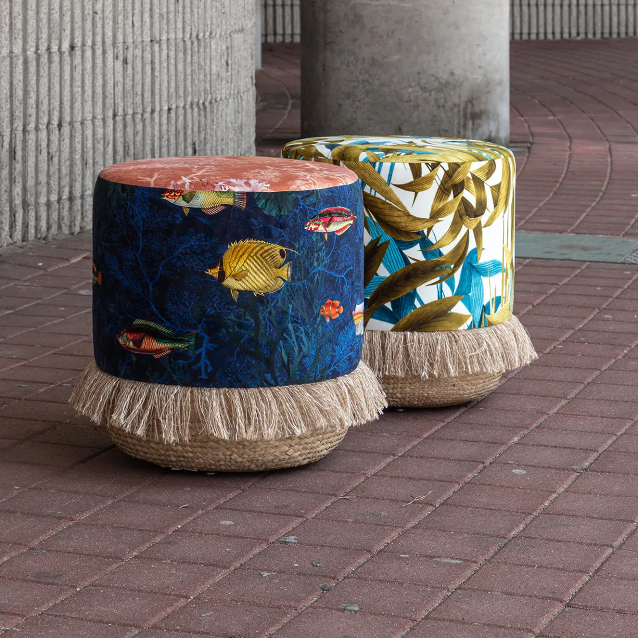 Grand Tour by Vito Nesta Ottomans & Poufs<Las Palmas Pouf with palm leaves and basket base