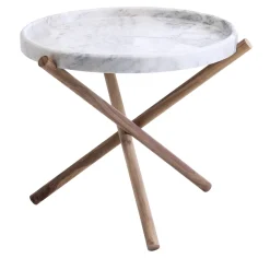 Veltha Outdoor Stone Design Side Tables<Lase White Carrara Marble With Canaletto Walnut Legs Side Table