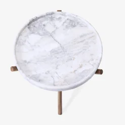Veltha Outdoor Stone Design Side Tables<Lase White Carrara Marble With Canaletto Walnut Legs Side Table