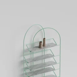 Enrico Girotti Bookcases<LateB Green Metal and Marble Sculptural Bookcase #2