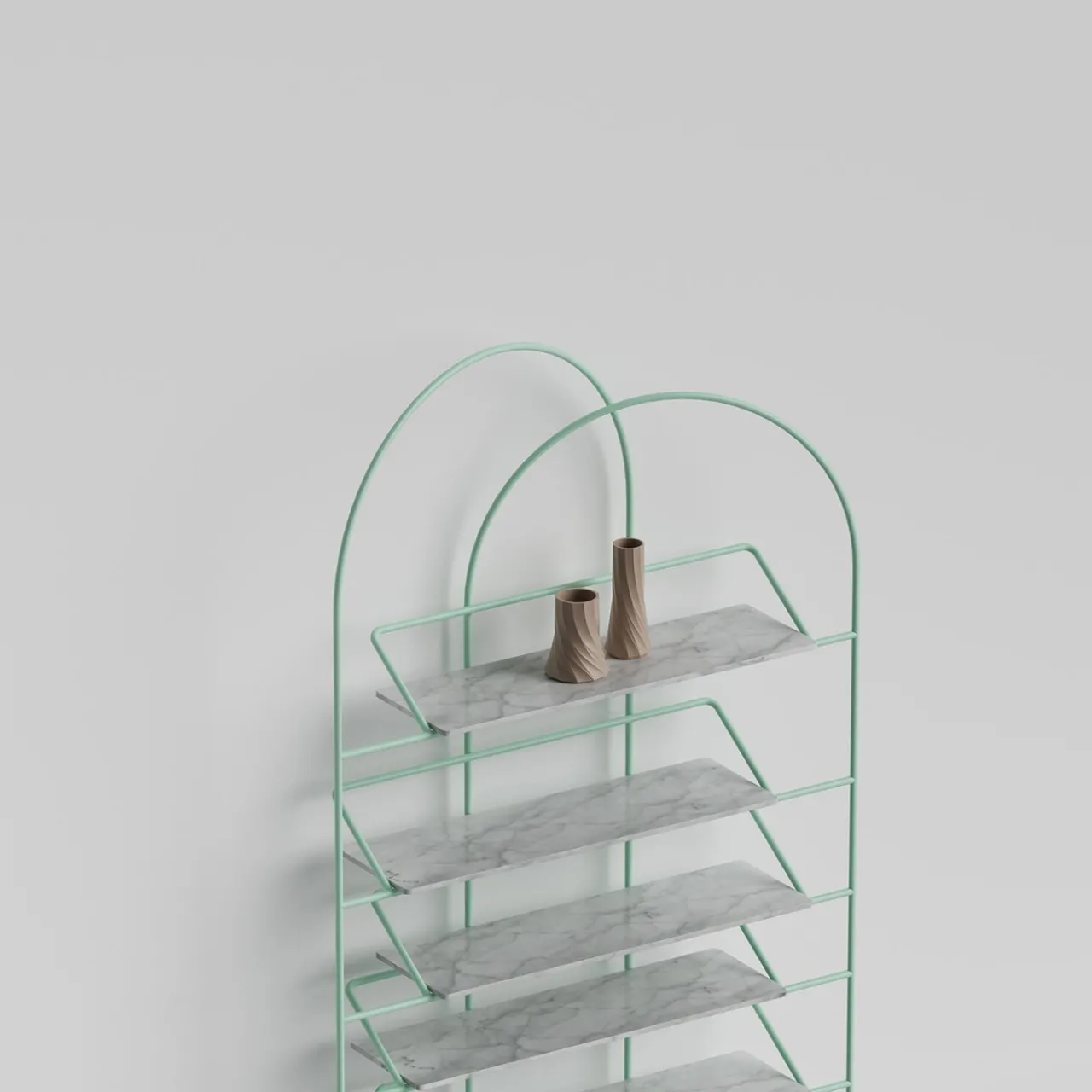 Enrico Girotti Bookcases<LateB Green Metal and Marble Sculptural Bookcase #2