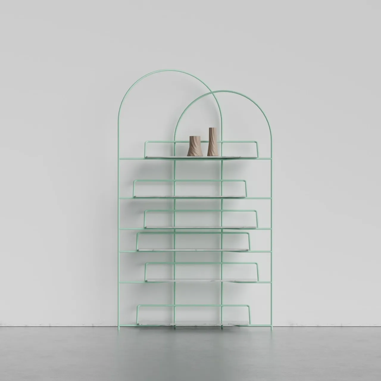 Enrico Girotti Bookcases<LateB Green Metal and Marble Sculptural Bookcase #2