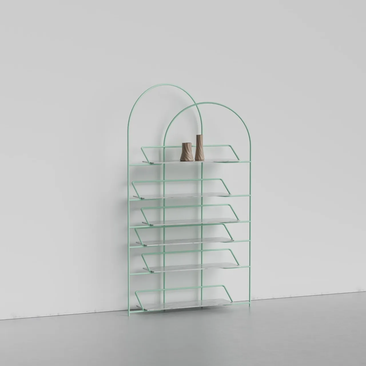 Enrico Girotti Bookcases<LateB Green Metal and Marble Sculptural Bookcase #2