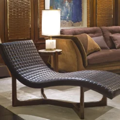 Provasi Chaises<Leather and Mahogany Chaise Longue