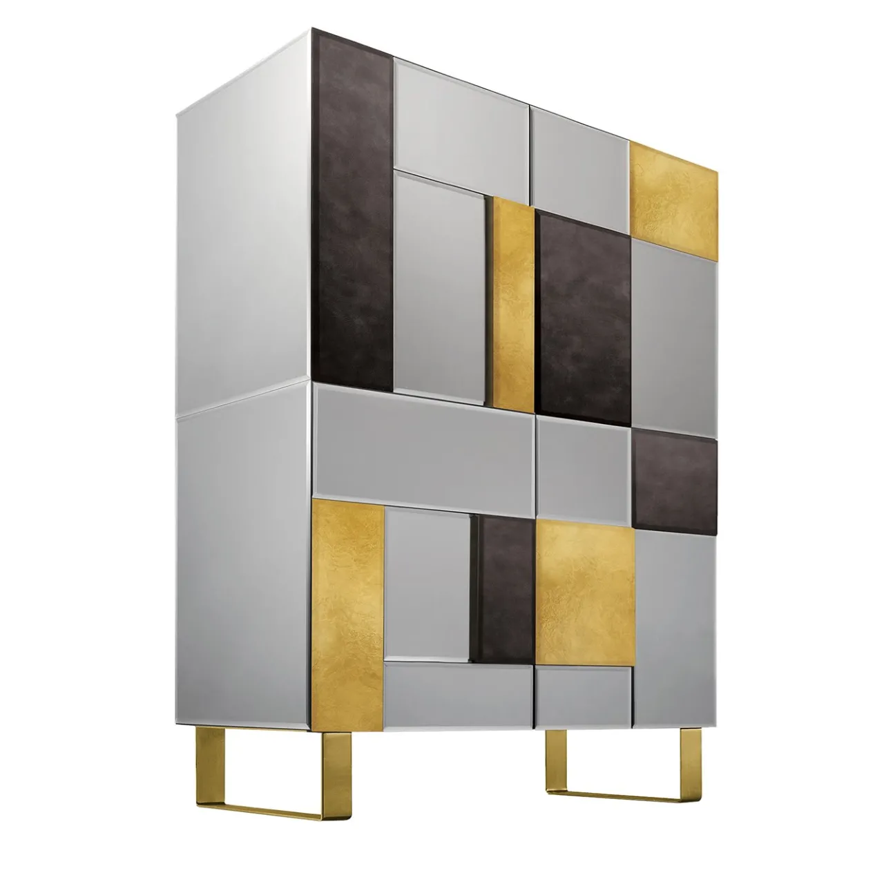 Ongaro & Fuga Cabinets<Leather, Gold Leaf & Mirrored Glass Cabinet