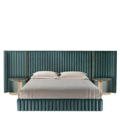 Visionnaire Beds<Leonardo Blue-Green Fabric And Golden Steel Bed