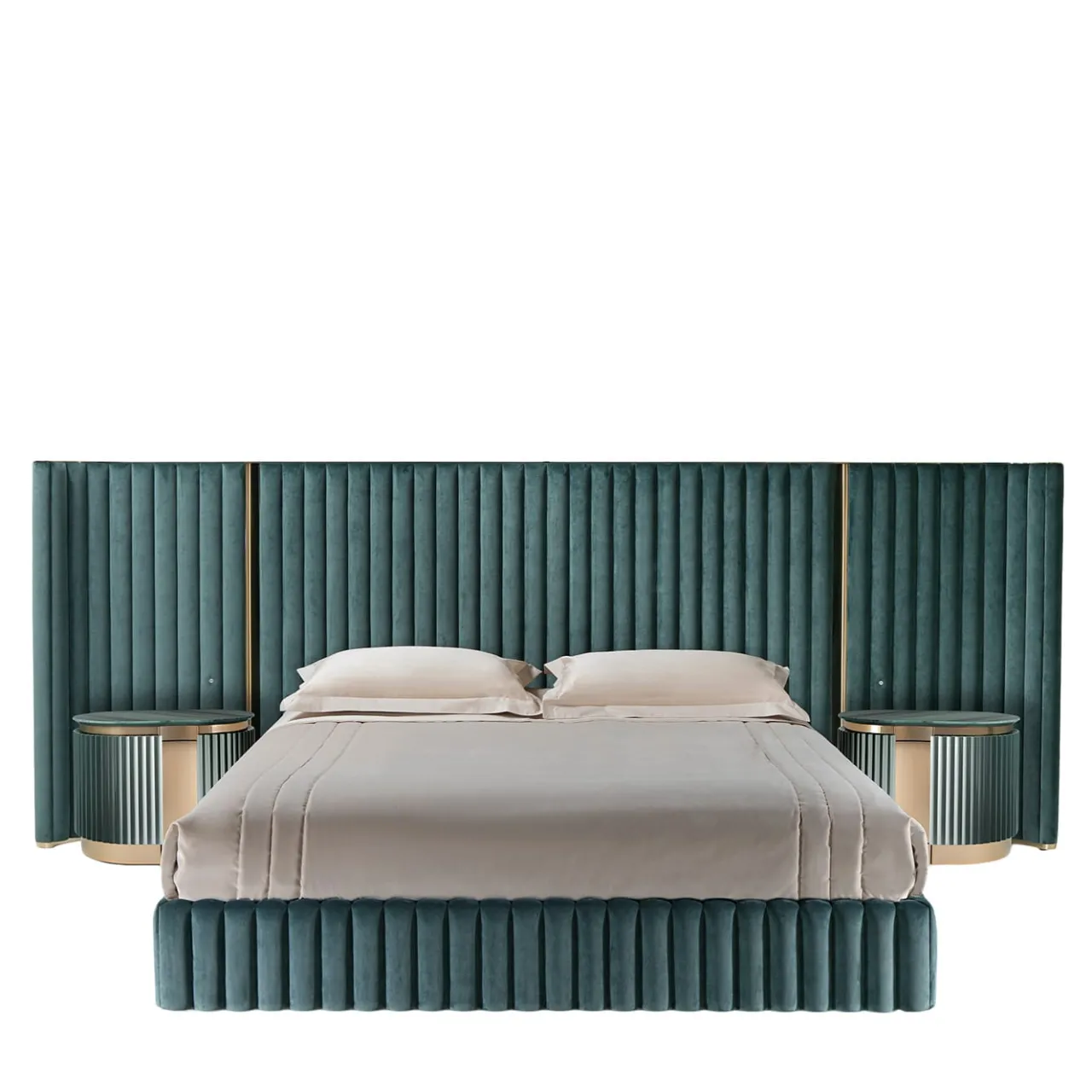 Visionnaire Beds<Leonardo Blue-Green Fabric And Golden Steel Bed