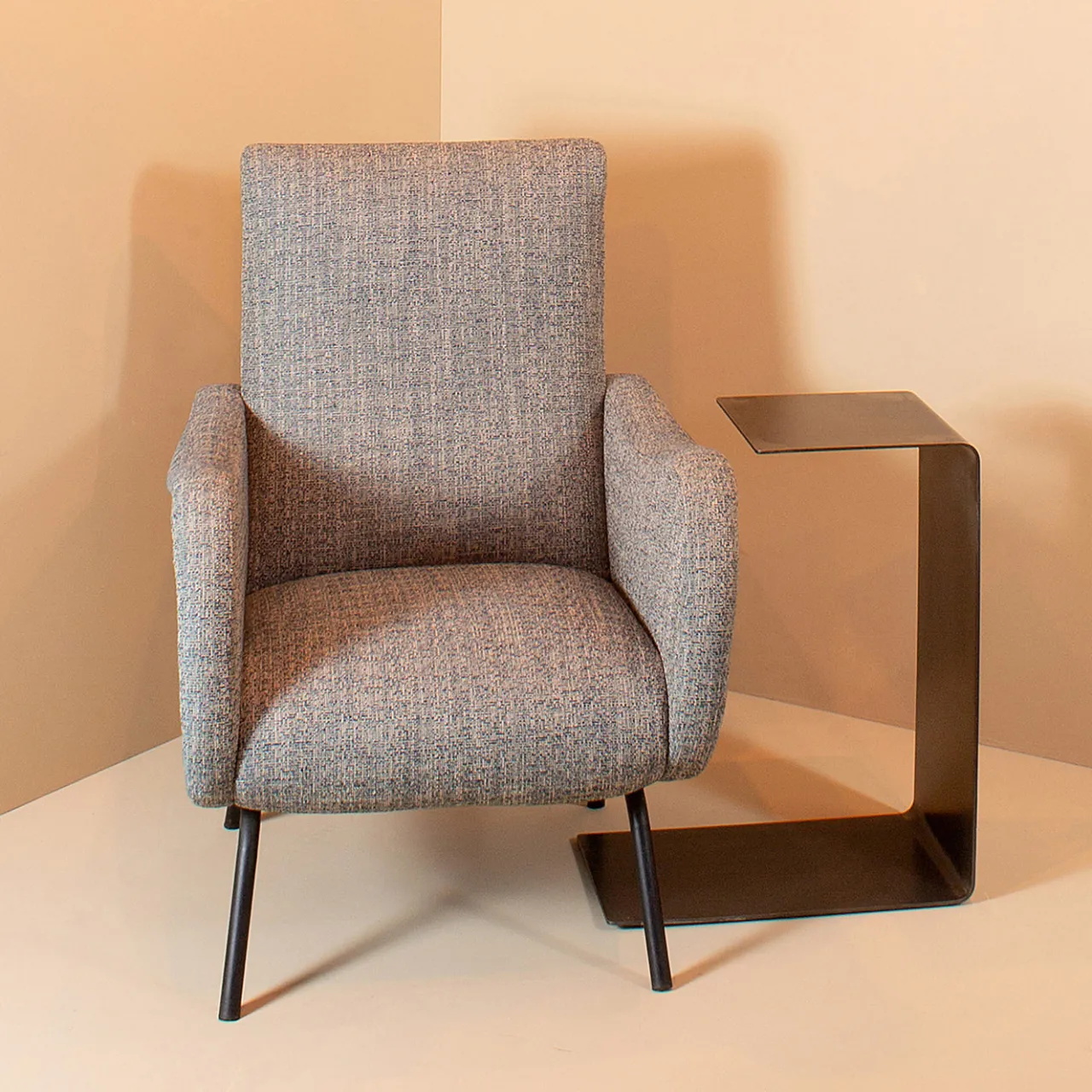 Renzo Serafini Side Tables<Lettera C Steel Side Table with LED Light