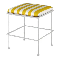 Braid Outdoor Outdoor Chairs & Stools<Liberty White Iron Pouf with White & Yellow Striped Cushion