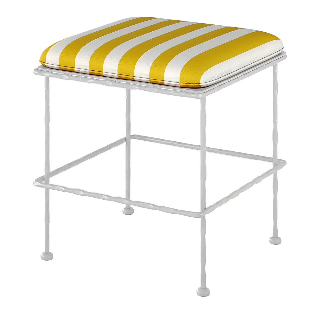 Braid Outdoor Outdoor Chairs & Stools<Liberty White Iron Pouf with White & Yellow Striped Cushion