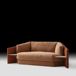 Black Tie Sofas<Lilith Brown-Fabric Sofa with Built-In Shelves