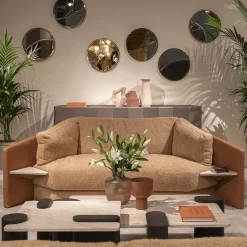 Black Tie Sofas<Lilith Brown-Fabric Sofa with Built-In Shelves