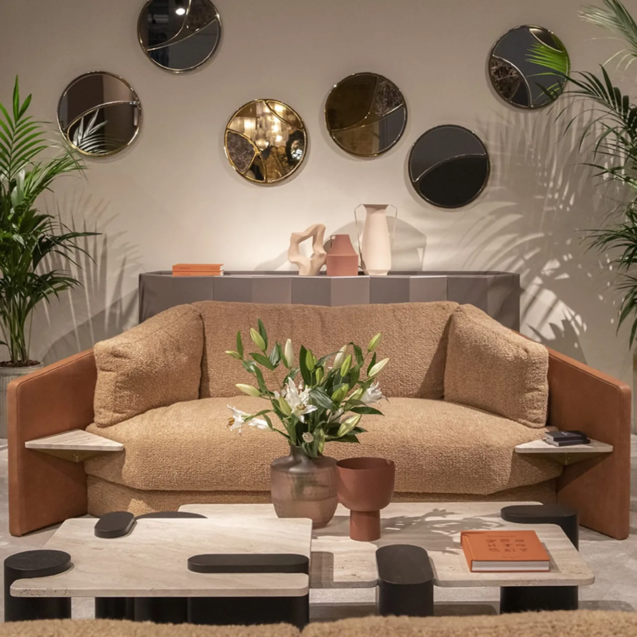 Black Tie Sofas<Lilith Brown-Fabric Sofa with Built-In Shelves