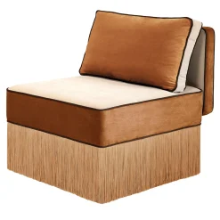 Lorenza Bozzoli Couture Lounge Chairs<Lilli modular beige and cognac fabric with fringes lounge Armchair