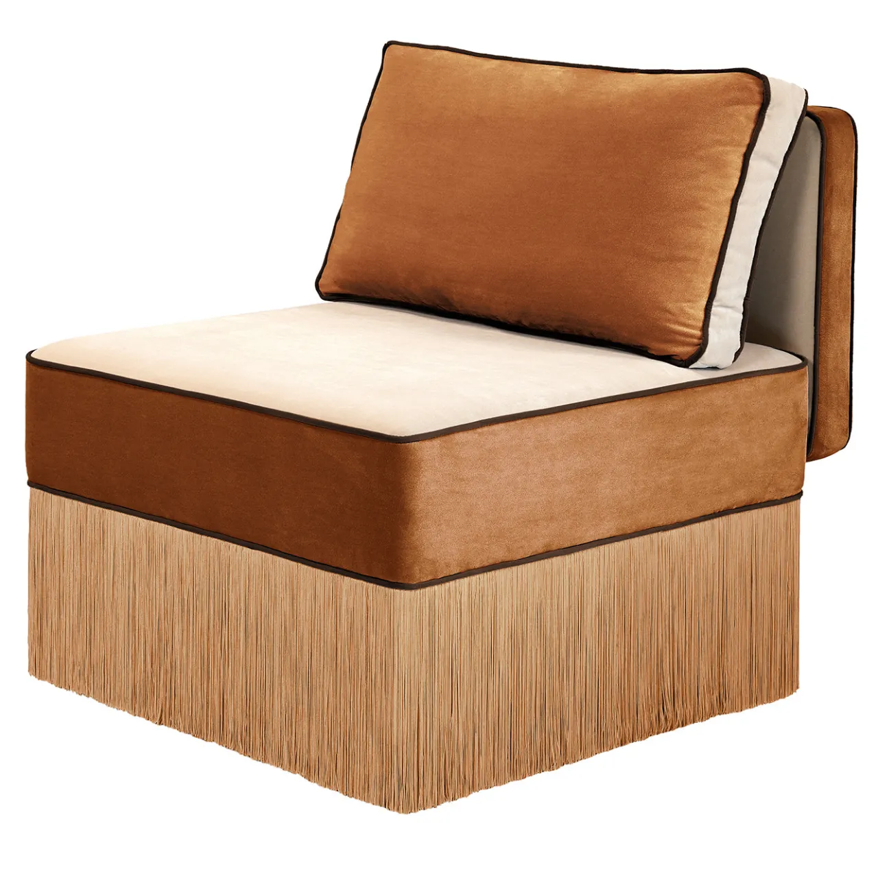 Lorenza Bozzoli Couture Lounge Chairs<Lilli modular beige and cognac fabric with fringes lounge Armchair