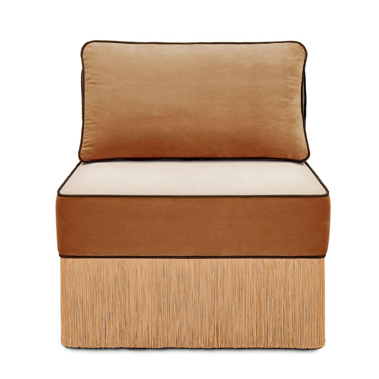 Lorenza Bozzoli Couture Lounge Chairs<Lilli modular beige and cognac fabric with fringes lounge Armchair