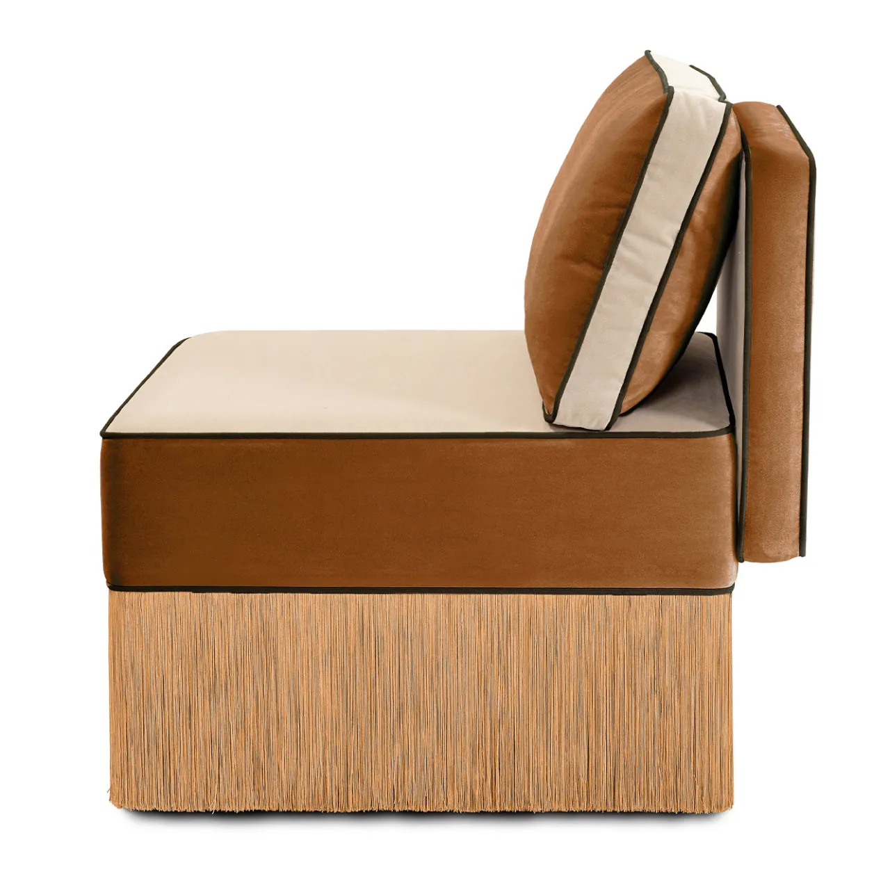 Lorenza Bozzoli Couture Lounge Chairs<Lilli modular beige and cognac fabric with fringes lounge Armchair