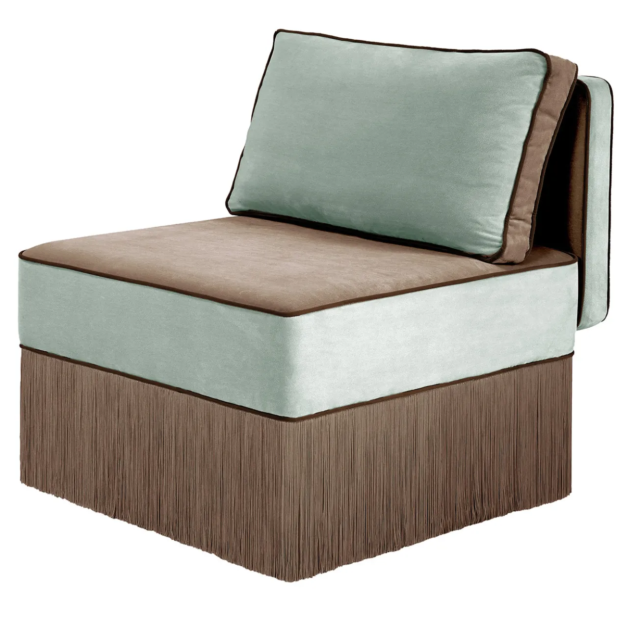 Lorenza Bozzoli Couture Lounge Chairs<Lilli modular light blue with Taupe fringes lounge armchair