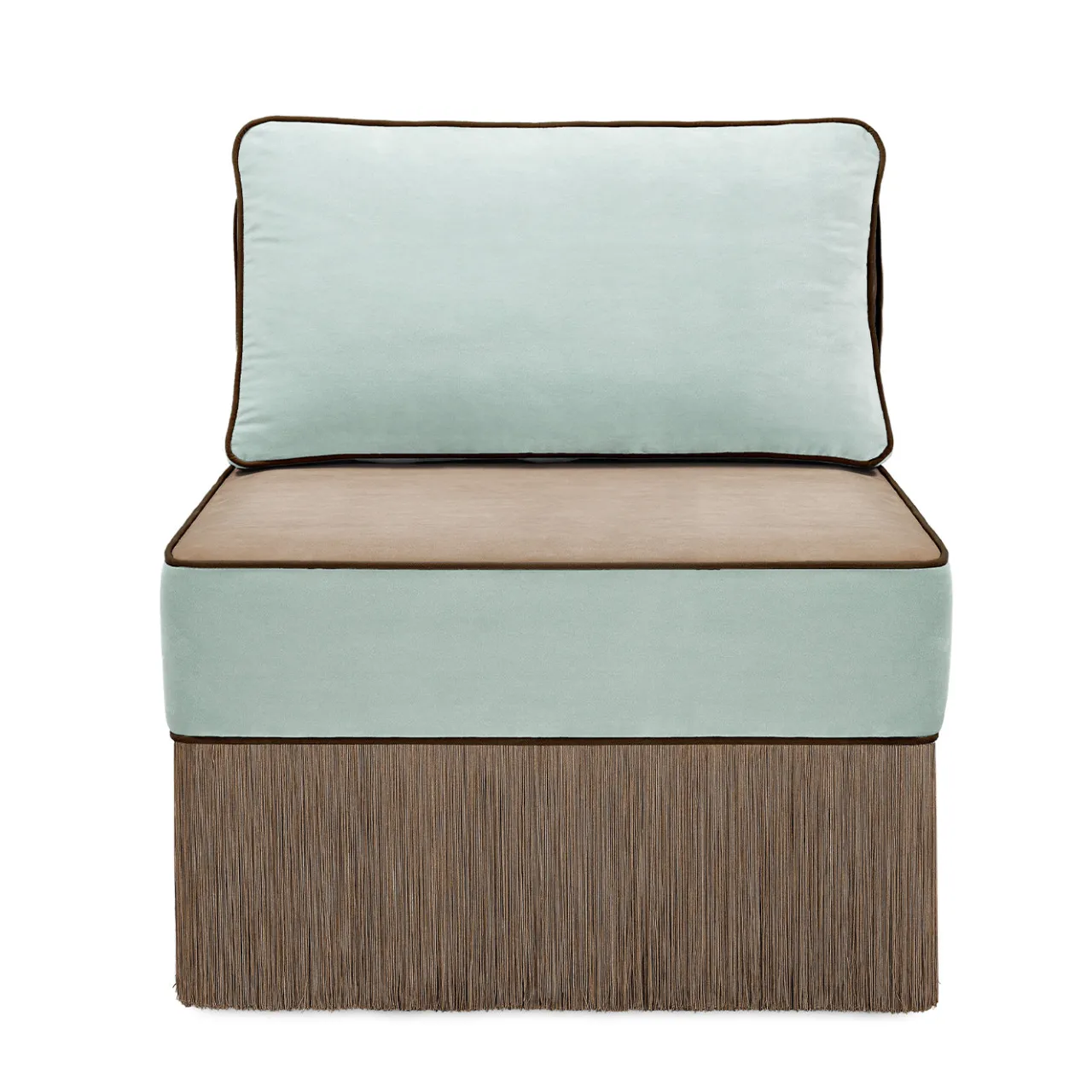 Lorenza Bozzoli Couture Lounge Chairs<Lilli modular light blue with Taupe fringes lounge armchair