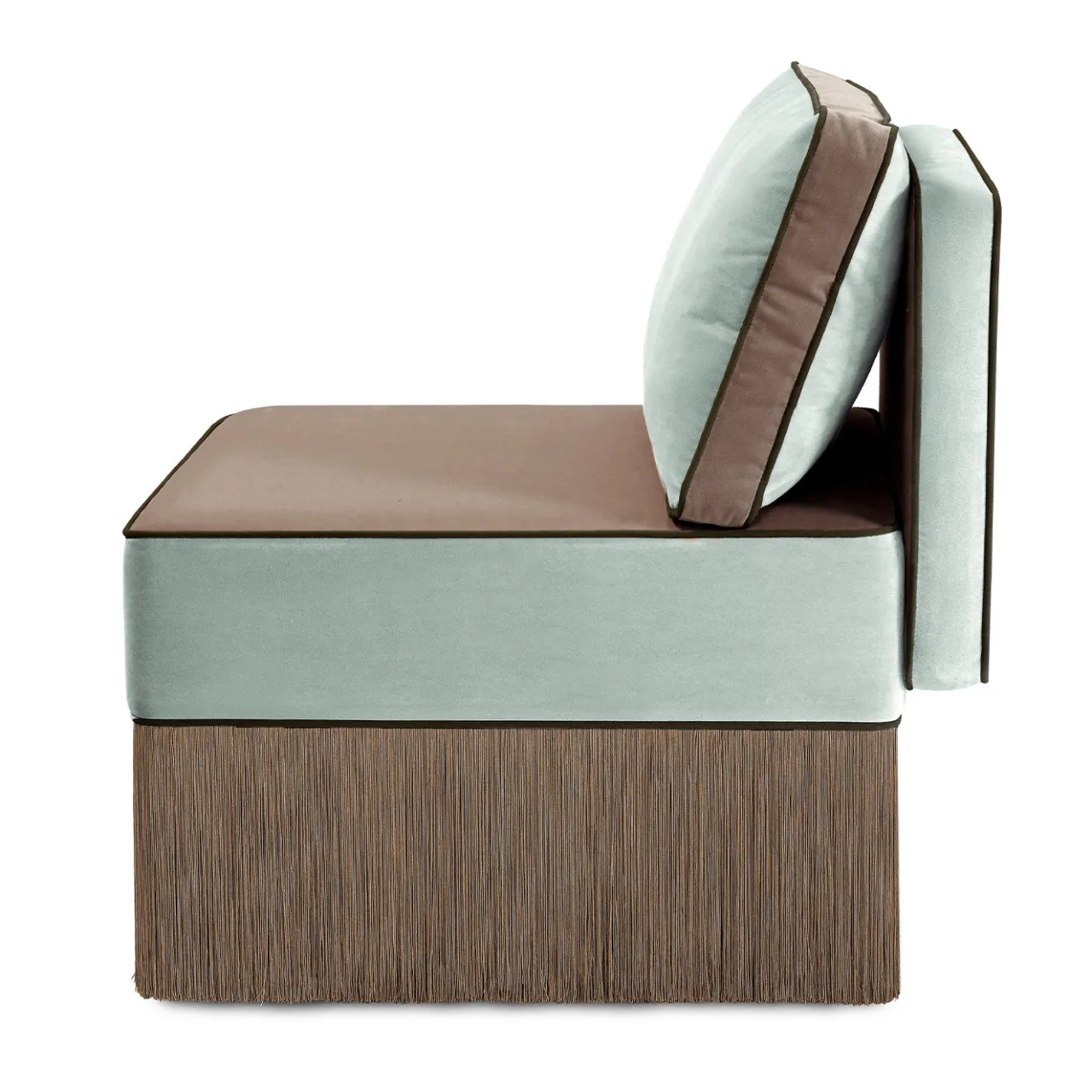 Lorenza Bozzoli Couture Lounge Chairs<Lilli modular light blue with Taupe fringes lounge armchair