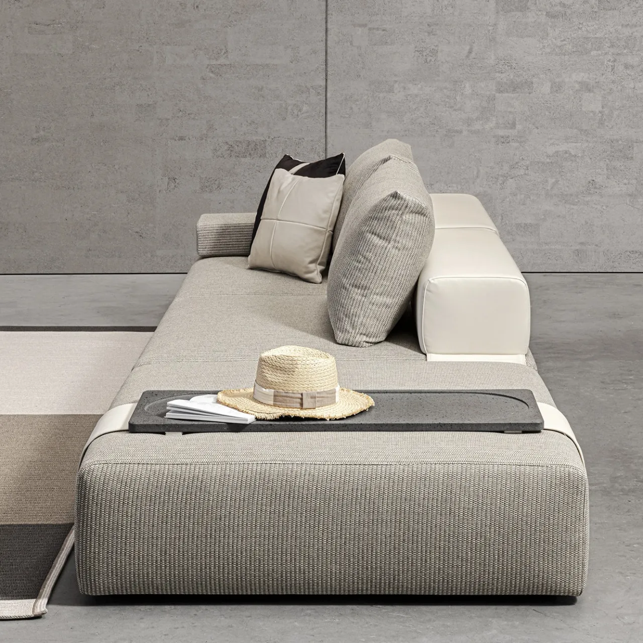 Meroni & Colzani Outdoor Sofas & Benches<Linosa gray textile and leather Outdoor sofa