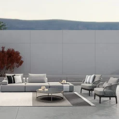 Meroni & Colzani Outdoor Sofas & Benches<Linosa gray textile and leather Outdoor sofa