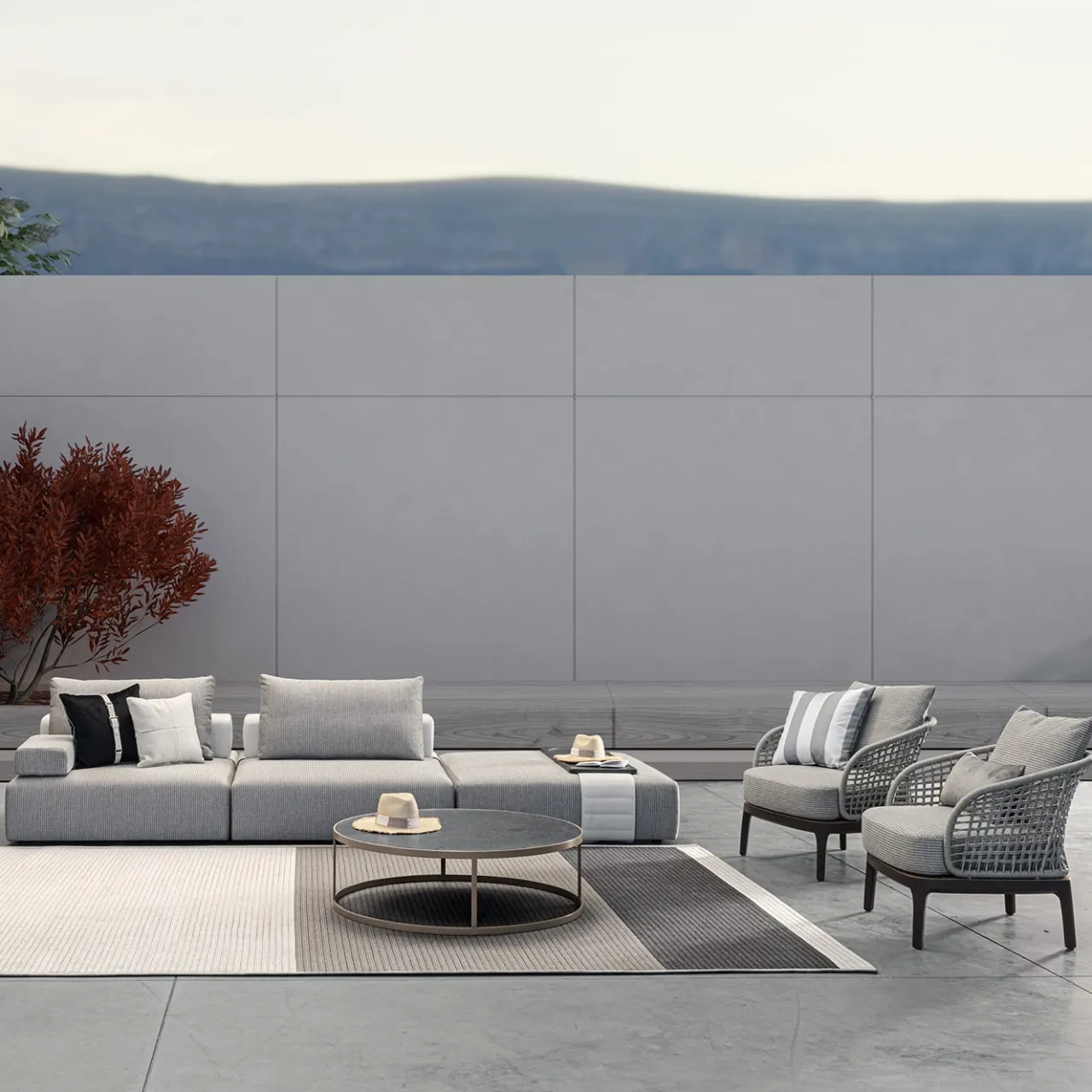 Meroni & Colzani Outdoor Sofas & Benches<Linosa gray textile and leather Outdoor sofa