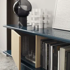 Morica Design Sideboards Buffets<Living Oak Wood and Glossy Blue Medium Sideboard