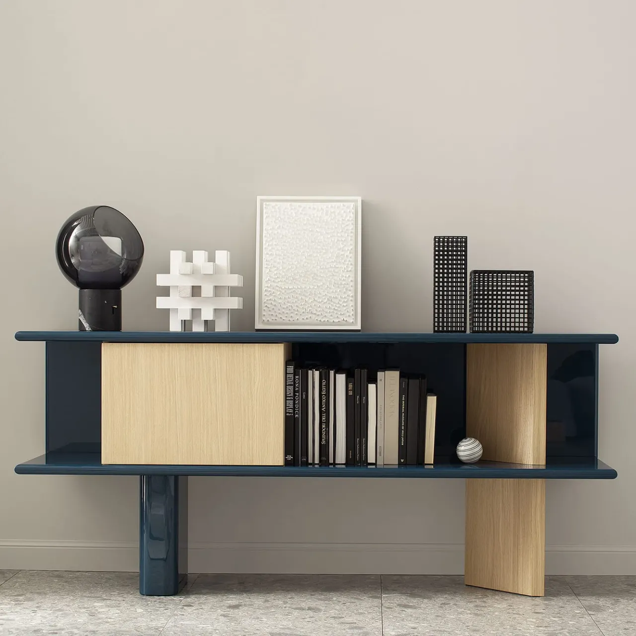 Morica Design Sideboards Buffets<Living Oak Wood and Glossy Blue Medium Sideboard