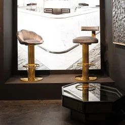 Galbiati Fratelli Bar Stools<Loto Floral Seat Gold Brass Bar Stool