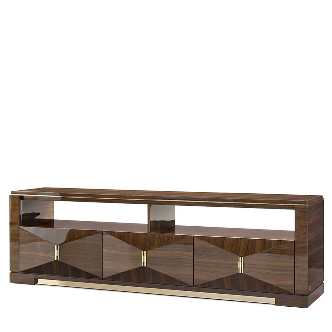 Franco Bianchini Sideboards Buffets<Low Walnut Wood and Metal Hutch FB Collection