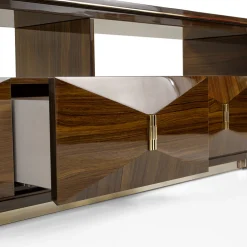 Franco Bianchini Sideboards Buffets<Low Walnut Wood and Metal Hutch FB Collection