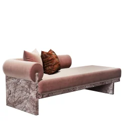 Fuda Chaises<Luna Pink Siena marble and mohair silk chaise by Sheree Stuart Design