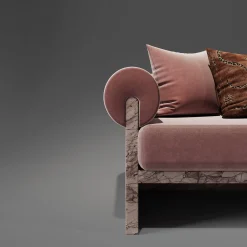 Fuda Chaises<Luna Pink Siena marble and mohair silk chaise by Sheree Stuart Design