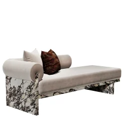Fuda Chaises<Luna Purple Calacatta Marble and Mohair Silk chaise by Sheree Stuart Design