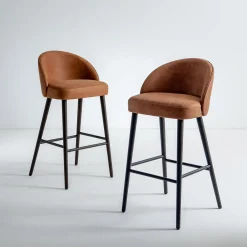 Laura Meroni Bar Stools<LV 101 S Nubuck Leather High Stool with Dyed Wood Legs