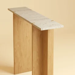Lebanto Consoles<Maha Travertine and Oak Wood Console