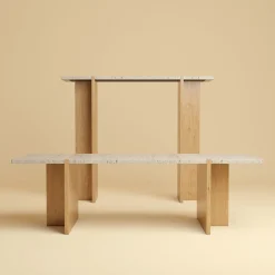 Lebanto Consoles<Maha Travertine and Oak Wood Console