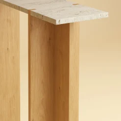 Lebanto Consoles<Maha Travertine and Oak Wood Console