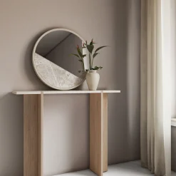 Lebanto Consoles<Maha Travertine and Oak Wood Console