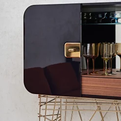 Black Tie Bar Cabinets<Mai Tai Blue-Black Wooden & Golden Metal Bar Cabinet