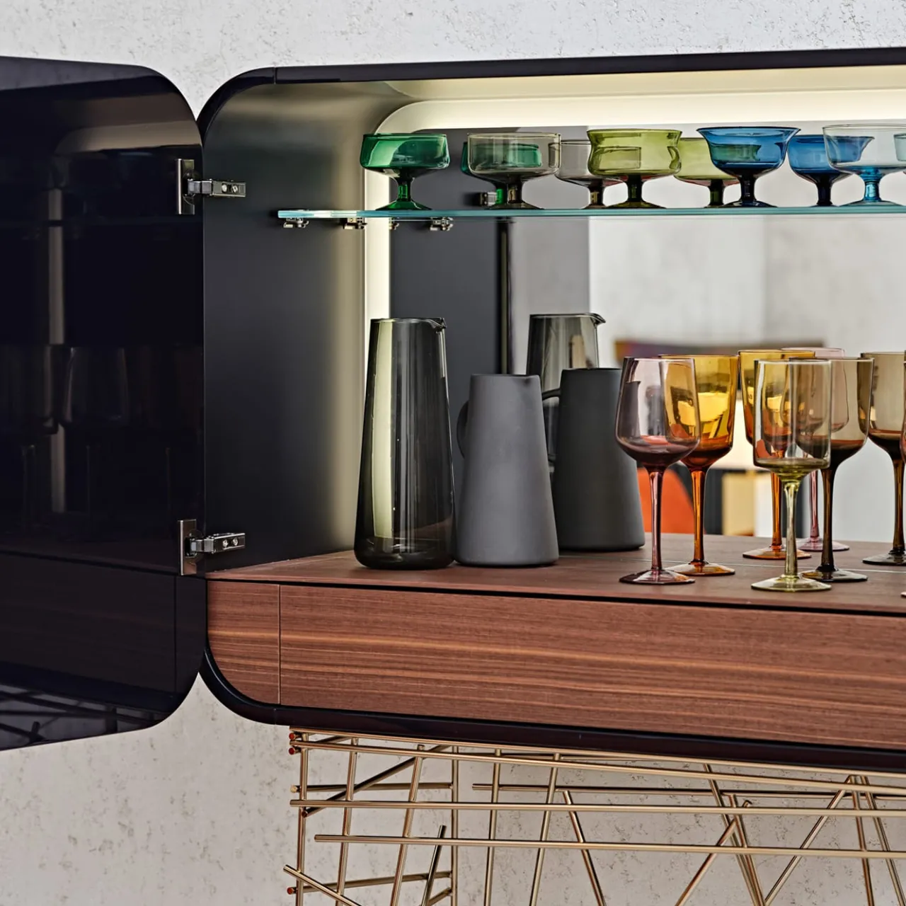 Black Tie Bar Cabinets<Mai Tai Blue-Black Wooden & Golden Metal Bar Cabinet