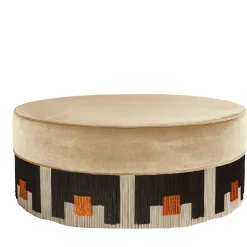Lorenza Bozzoli Couture Ottomans & Poufs<Mali Round Warm-Beige & Orange Pouf by Lorenza Bozzoli
