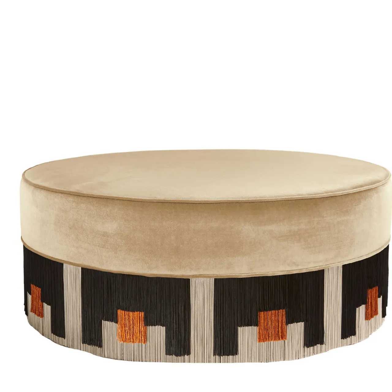 Lorenza Bozzoli Couture Ottomans & Poufs<Mali Round Warm-Beige & Orange Pouf by Lorenza Bozzoli