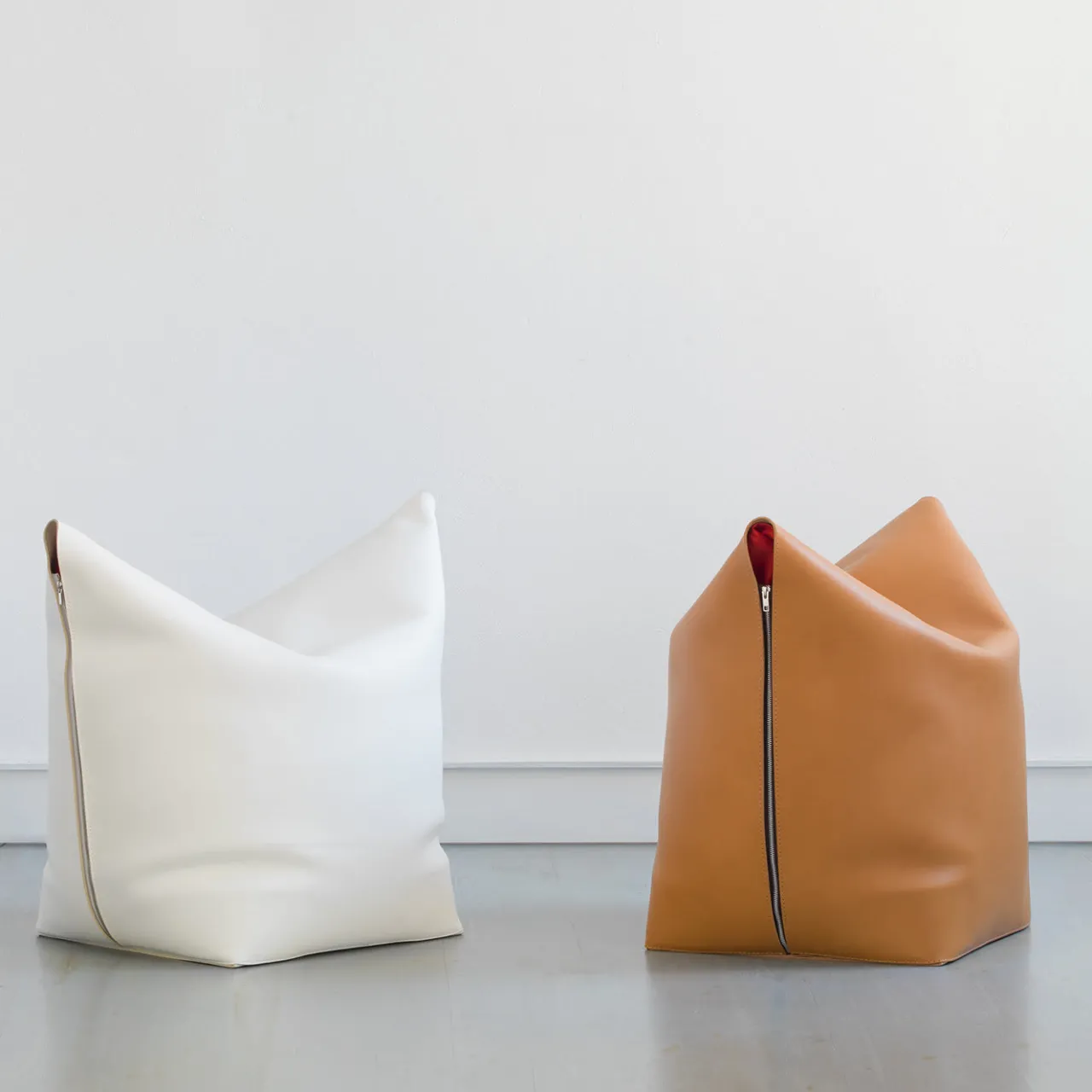 Tonucci Collection Ottomans & Poufs<Mao Orange Leather Pouf by Viola Tonucci