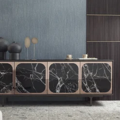 Morica Design Sideboards Buffets<Margarette 4-Door Breccia Imperiale Marble-Effect Sideboard