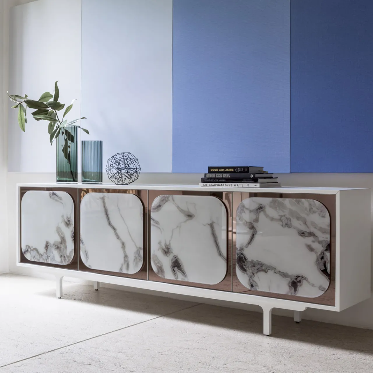 Morica Design Sideboards Buffets<Margarette 4-Door Trinity White Marble-Effect Sideboard