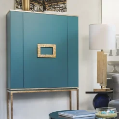 Isabella Costantini Bar Cabinets<Marion Turquoise Matte Lacquer & Gold Bar Cabinet