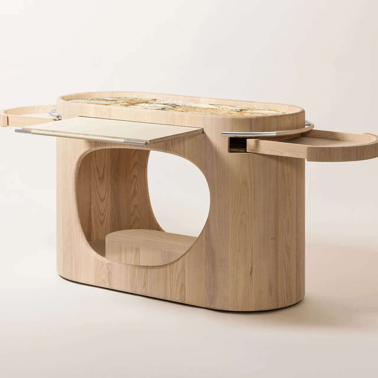 Giobagnara Consoles<Maris Wood Base with Marble Top Bar Console by Kelly Wearstler