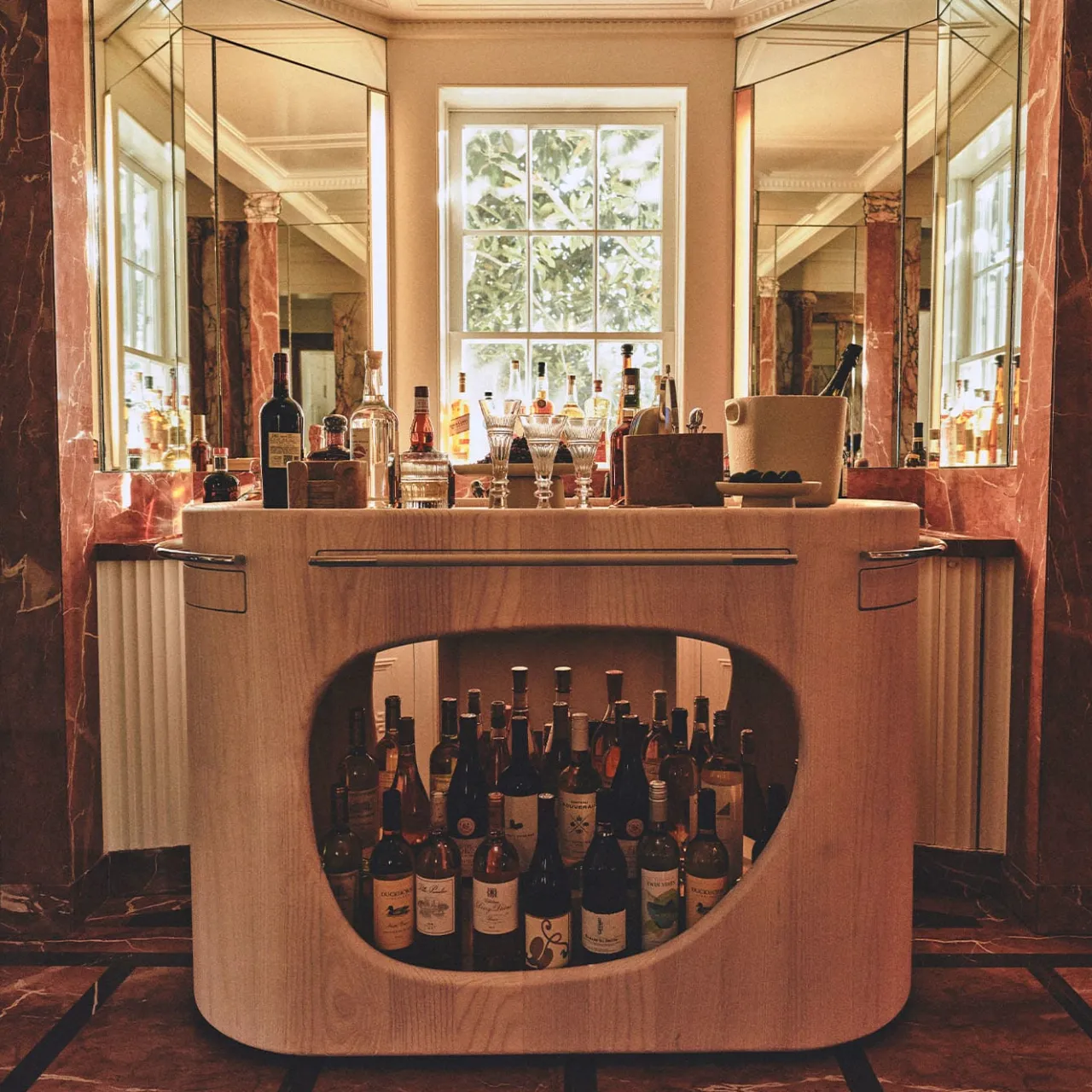 Giobagnara Consoles<Maris Wood Base with Marble Top Bar Console by Kelly Wearstler